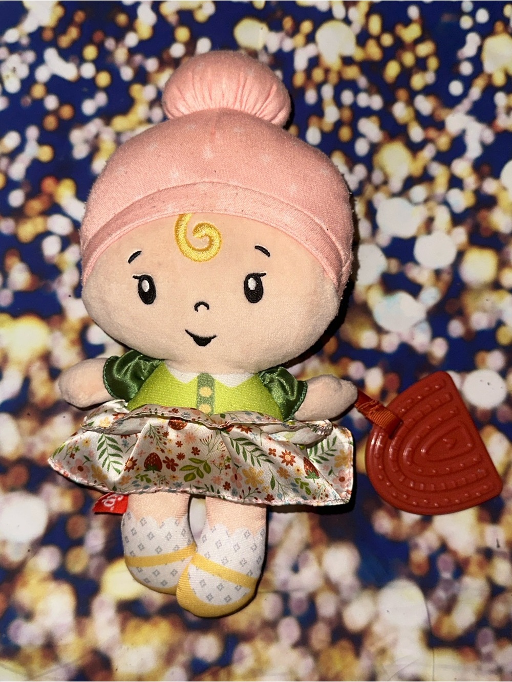 Fisher-Price Soft Plush Doll with Pink Hat and Floral Skirt